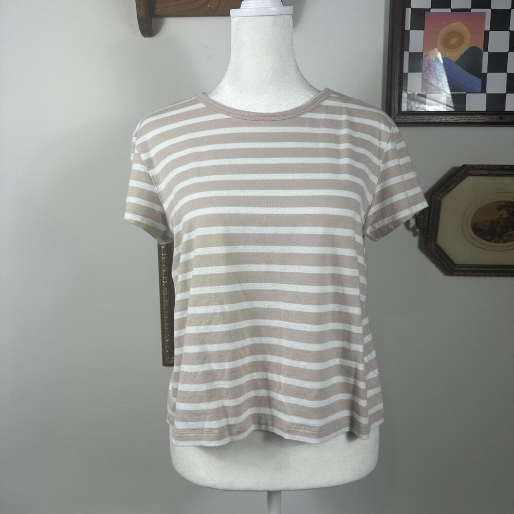C&C California Women's Tan &‎ White Striped Short Sleeve T-Shirt - Picture 5 of 6